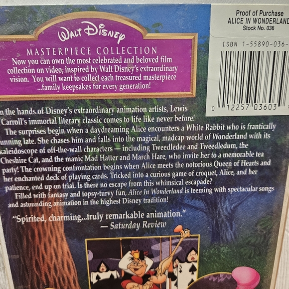 Alice in Wonderland VHS Walt Disney Masterpiece Collection - Picture 8 of 8